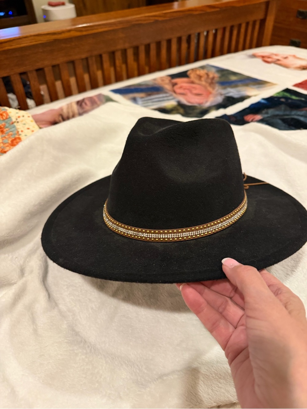 Lane Bryant Black Wide-Brim Fedora with Gold Studded Band